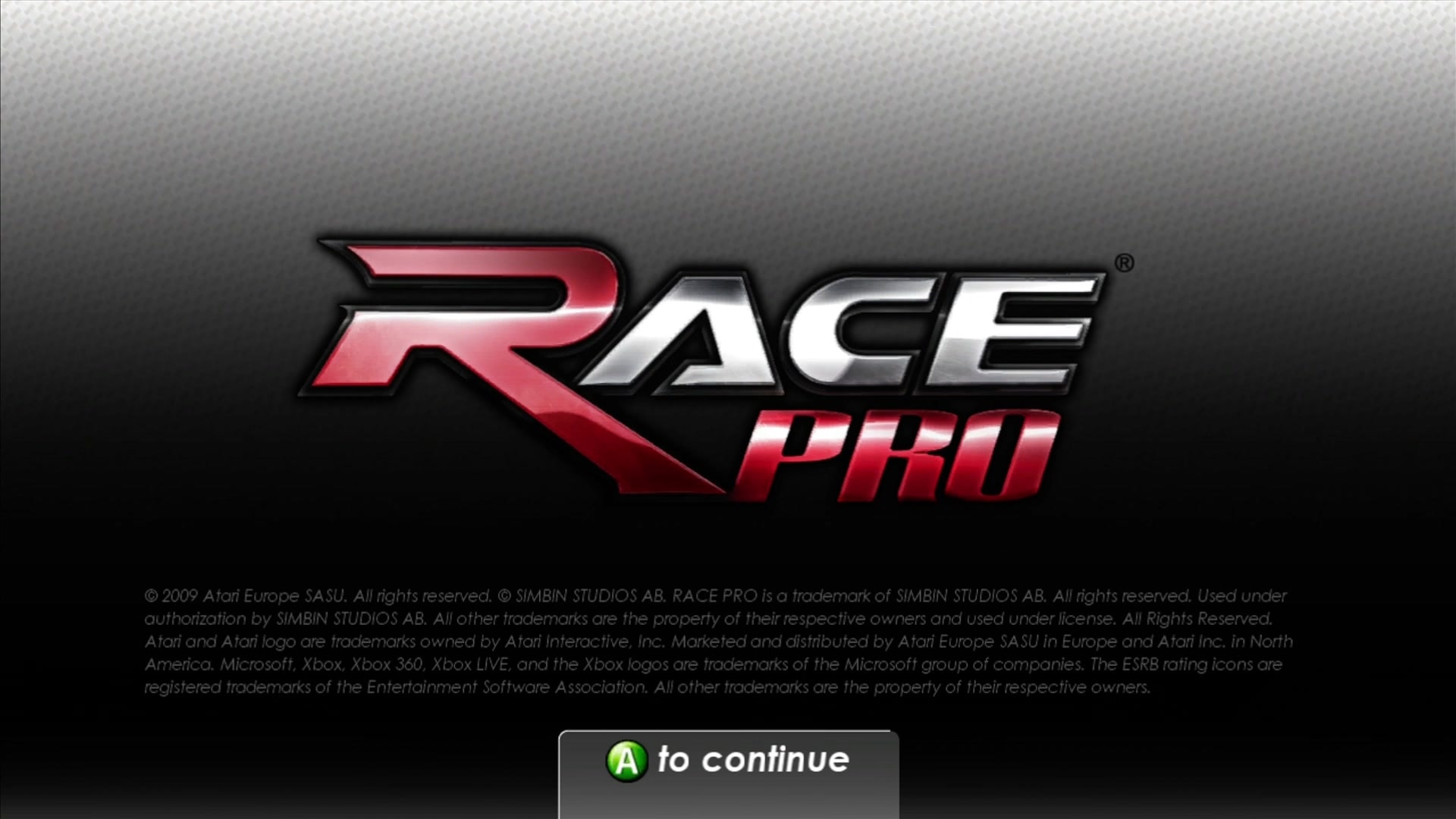 Race Pro title screen for Xbox 360